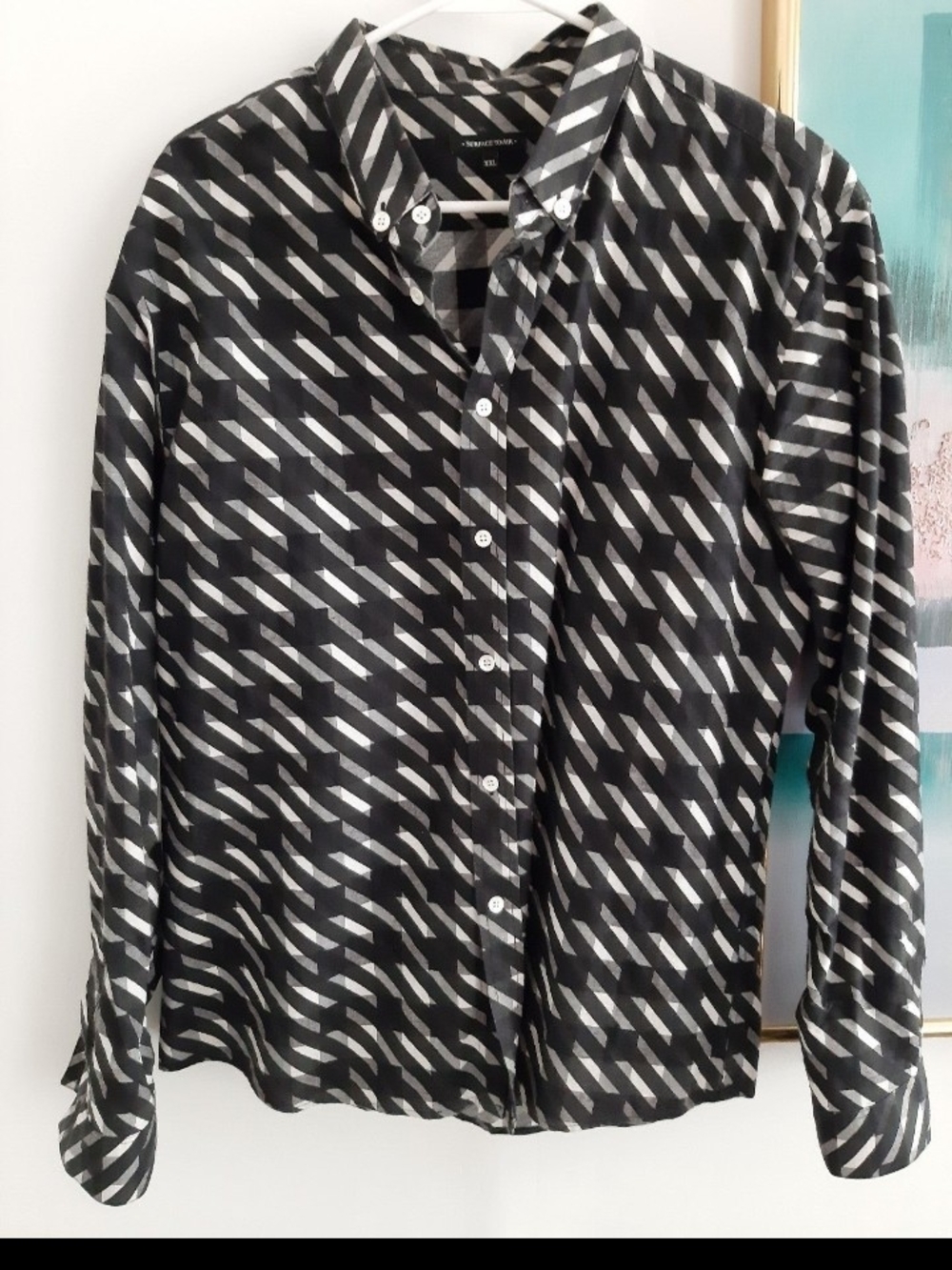 Surface to Air Black & White Diagonal Stripe Button-Down Shirt